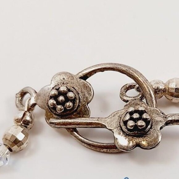 Vintage 925 Silver & Faceted Aurora Borealis Glass Beaded Toggle Jewelry - Picture 4 of 4